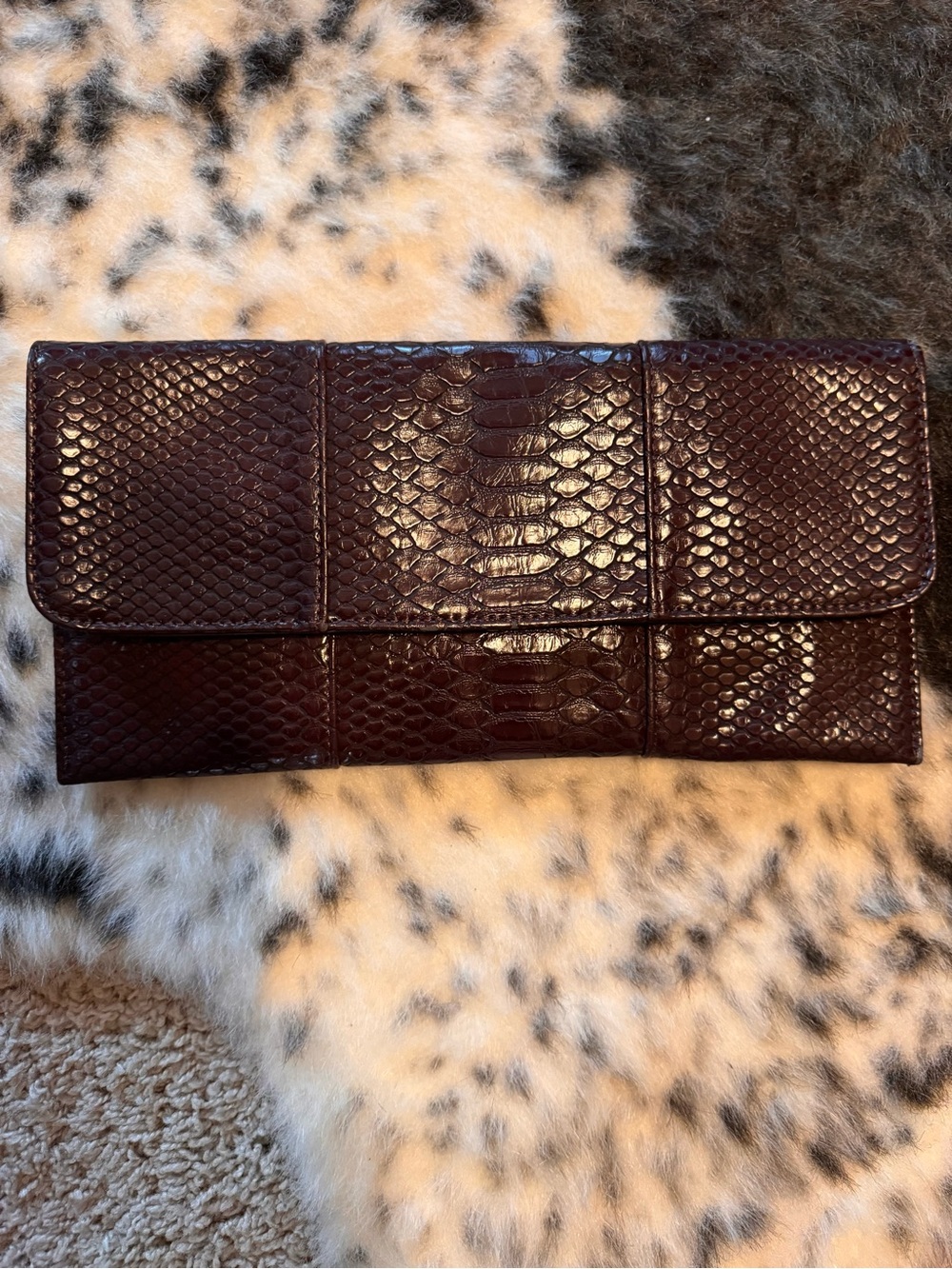 Women’s Embossed Clutch Wallet in Deep Burgundy